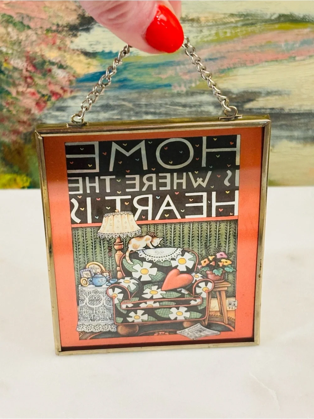 Mary Engelbreit Home Is Where the Heart Vintage Enesco Brass frame Sun Catcher